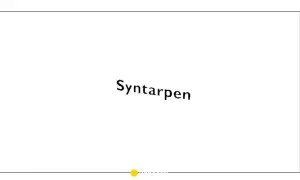 Napis "Syntarpen" na białym tle, z żółtą kropką na dole.