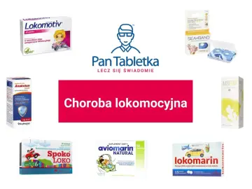 Produkty na chorobę lokomocyjną: Lokomotiv, Anaketon, Spoko Loko, Aviomarin, Lokomarin, Sea-Band.