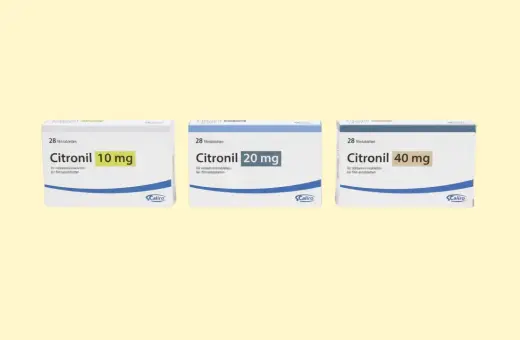Trzy opakowania leku Citronil: 10 mg, 20 mg i 40 mg, każde po 28 tabletek.