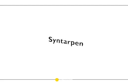 Napis "Syntarpen" na białym tle, z żółtą kropką na dole.