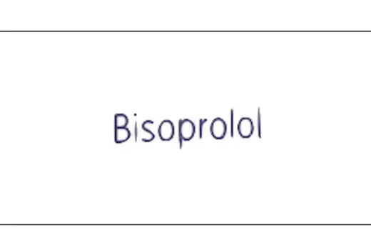 Napis "Bisoprolol" na białym tle. Lek ten pomaga regulować pracę serca.