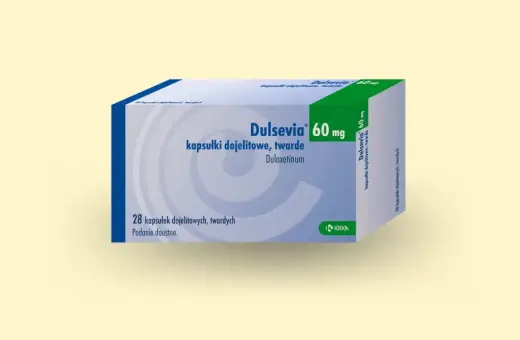 Opakowanie leku Dulsevia 60 mg, zawierające 28 kapsułek dojelitowych, twardych.