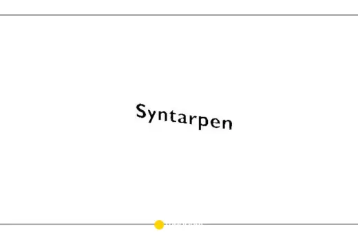 Napis "Syntarpen" na białym tle, z żółtą kropką na dole.