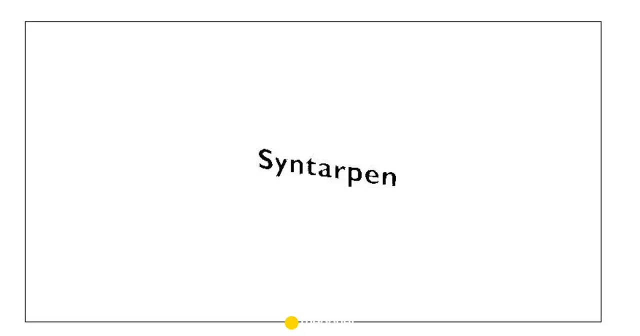 Napis "Syntarpen" na białym tle, z żółtą kropką na dole.