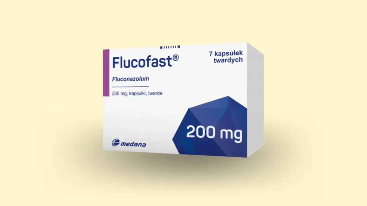 Opakowanie leku Flucofast z flukonazolem 200 mg, 7 kapsułek. Dostępny bez recepty.